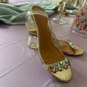 Crystal Embellished Clear Strap Sandals - Gold
